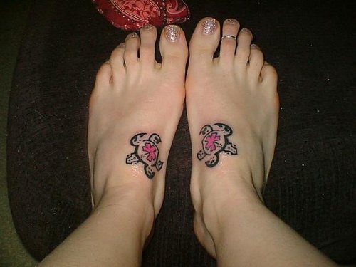 Pink Leafs Cancer Tattoos On Feet
