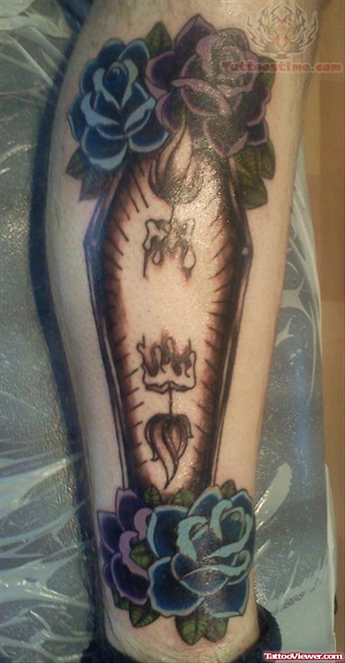 Flowers And Both Ends Burning Candle Tattoo
