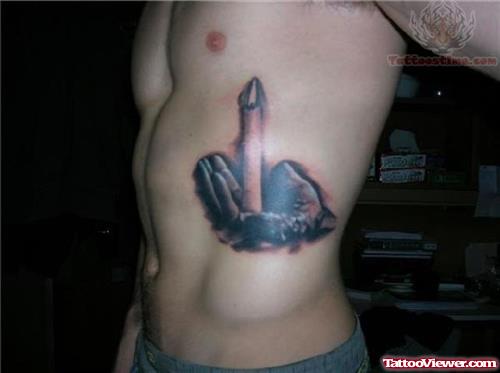 Hand Holding Candle Tattoo On Rib Side