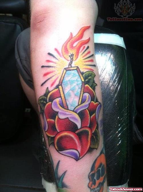 Rose Coffin And Candle Tattoo