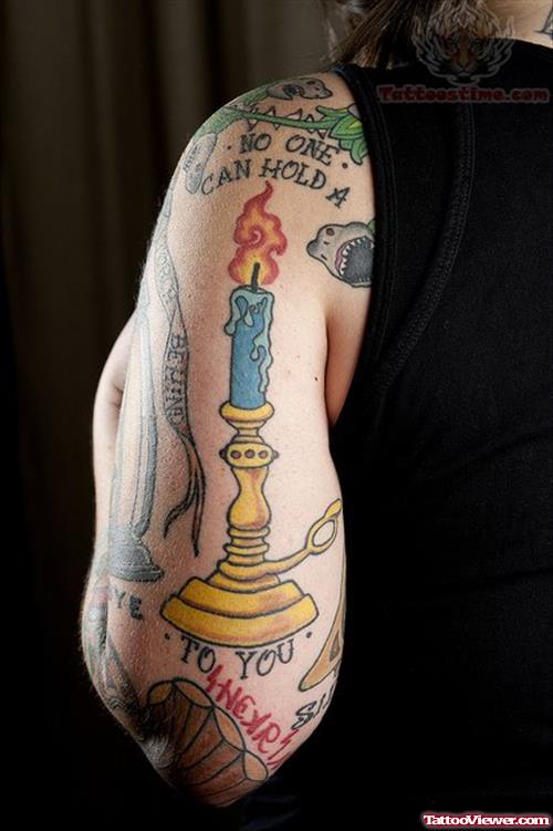 Candle Tattoo On Biceps