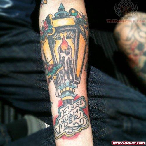 Candle Lamp Tattoo On Arm
