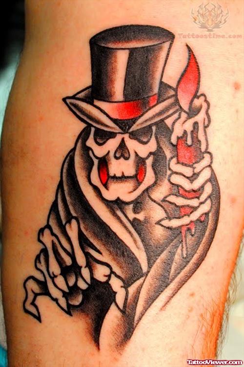 Skull Tophat Candle Tattoo