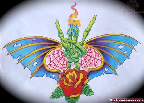 Bat Winged Candle Tattoo Image