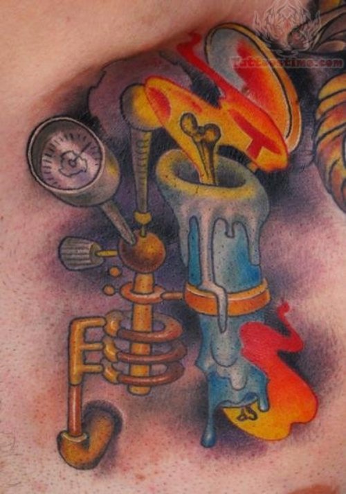 Candle Burning at Both Ends Color Tattoo