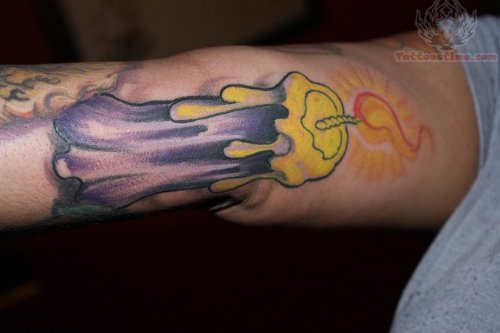 Purple And Yellow Ink Candle Tattoo