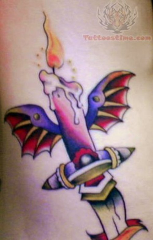 Bat Winged Candle Tattoo