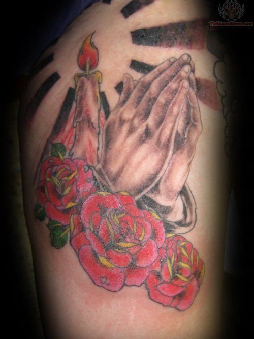 Praying Hands Candle Tattoo