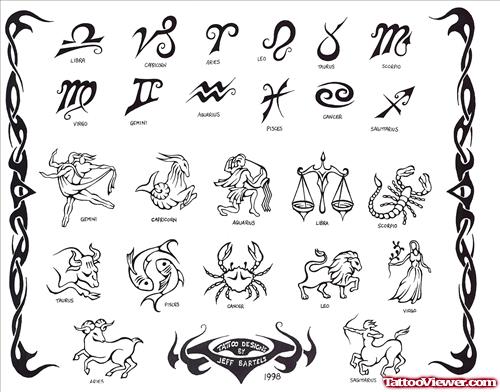 Capricorn And Other Zodiac Signs Tattoo Designs