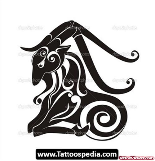 Awesome Black Ink Capricorn Tattoo Design