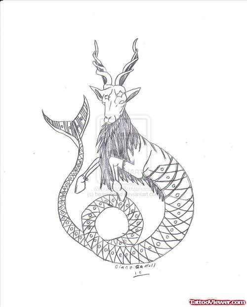 Amazing Mermaid Capricorn Tattoo Design