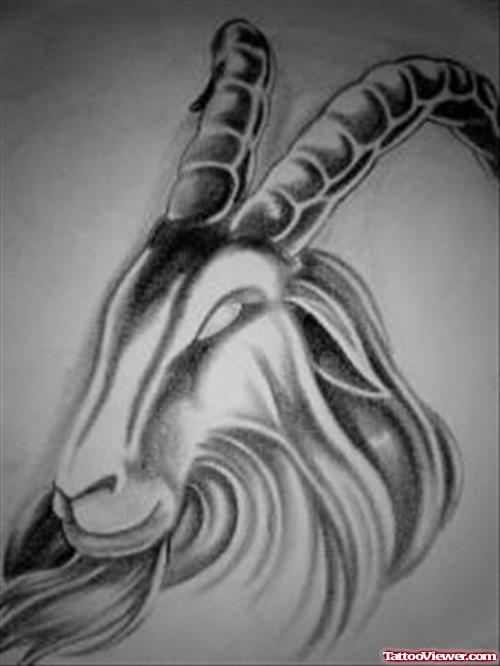Grey Ink Goat Head Capricorn Tattoo Design