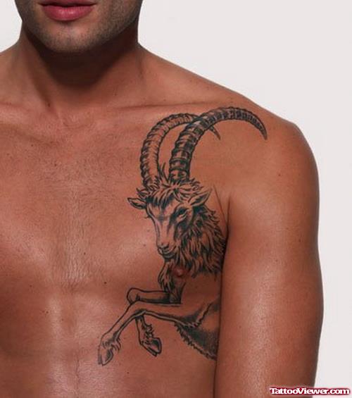 Capricorn Tattoo On Guy Chest