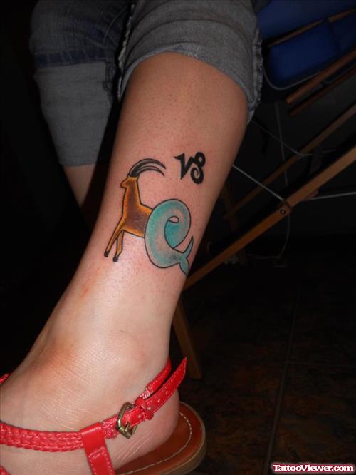 Capricorn Zodiac Star Sign Tattoo On Leg