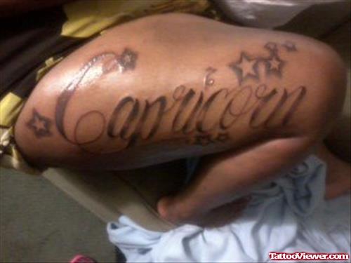 Capricorn Tattoo On Side Thigh