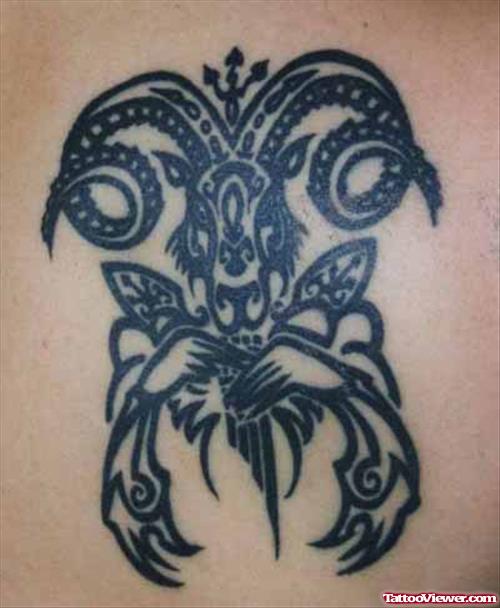 Black Ink Capricorn Zodiac Tattoo