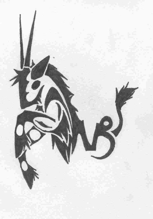 Black Ink Tribal Star Sign Capricorn Tattoo Design