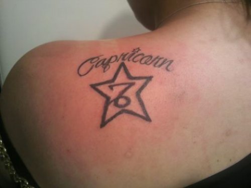 Capricorn Zodiac Tattoo On Left Back Shoulder