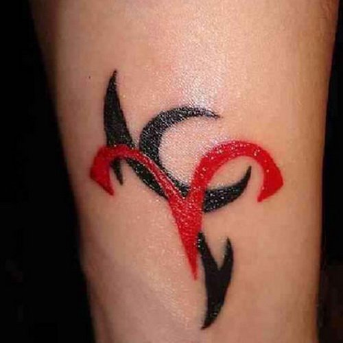 Black And Red Ink Capricorn Zodiac Tattoo