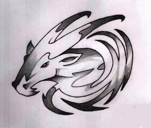 Grey Ink Tribal Capricorn Tattoo Design
