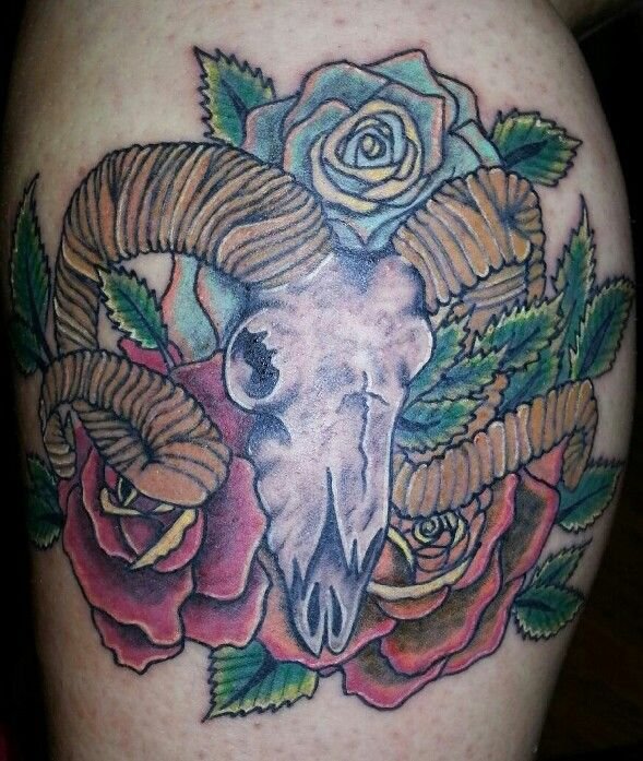 Rose Flowers And Capricorn Tattoo