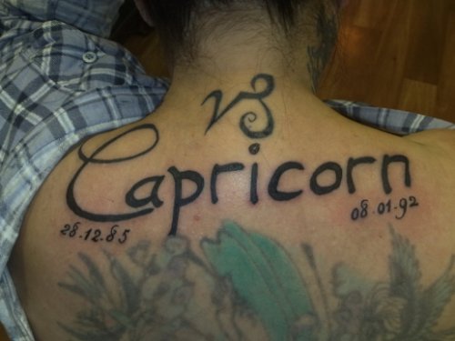 Memorial Capricorn Tattoos On Girl Upper Back