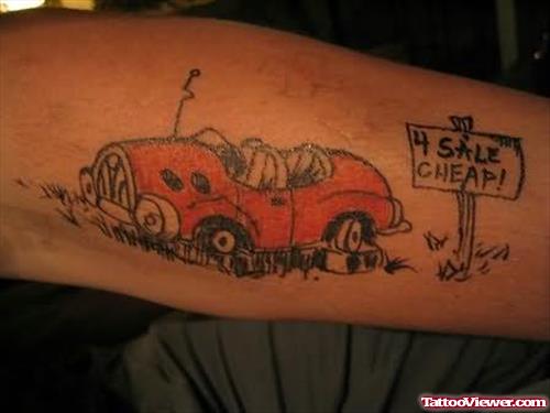 Red Car Tattoo On Arm