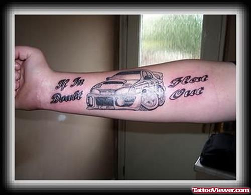 Hot Out Car Tattoo On Arm