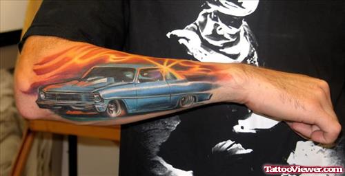 Fire Car Tattoo On Arm