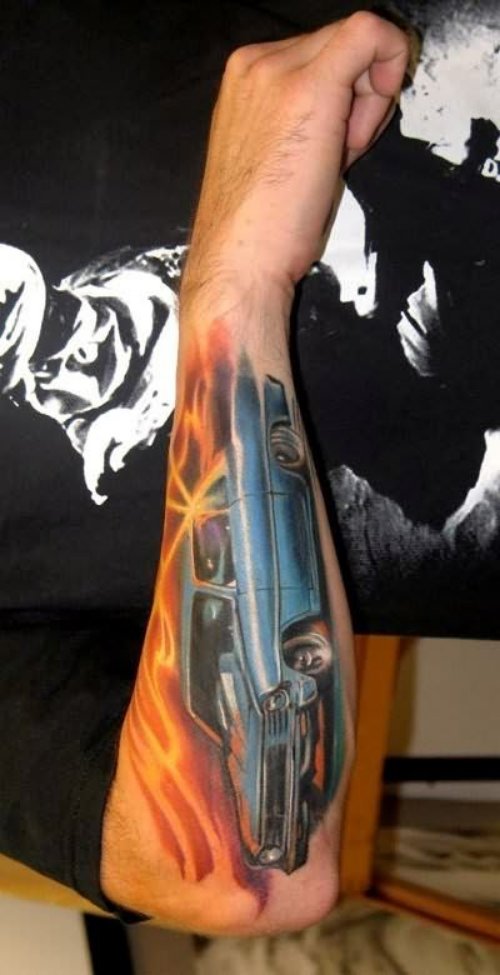 Long Car Tattoo On Arm