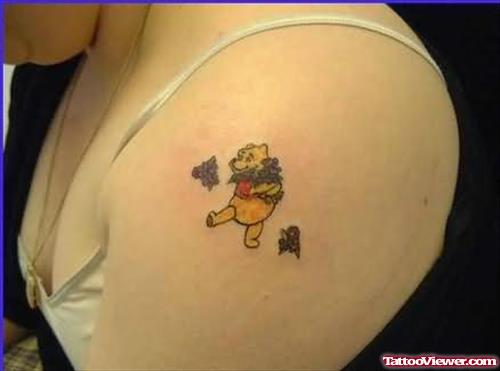 Pooh Cartoon Tattoo On Shoulder