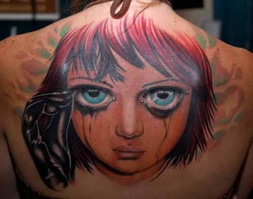 Big Eyed Girl Tattoo On Back
