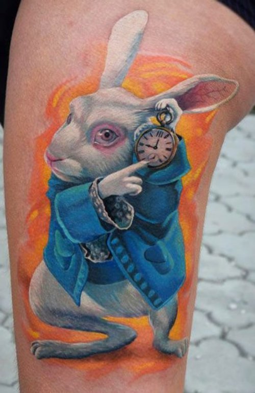 Color Rabbit Cartoon Tattoo On Arm