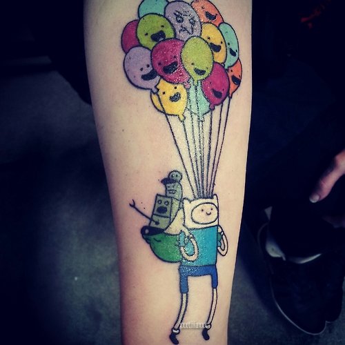 Robo With Colorful Ballons Cartoon Tattoo