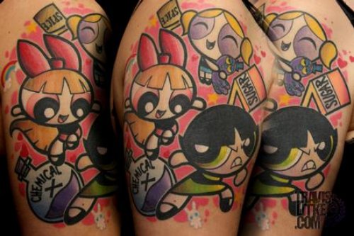 Colored Power Girls Cartoon Tattoo