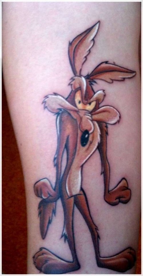 Coyote Cartoon Tattoo On Leg