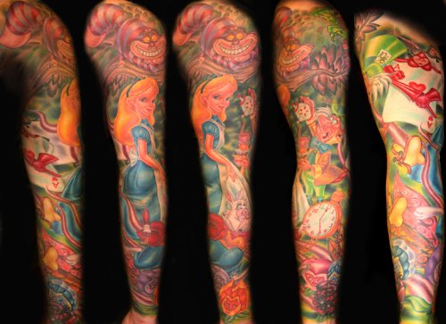 Amazing Colored Cartoon Tattoos On Full Sleeve