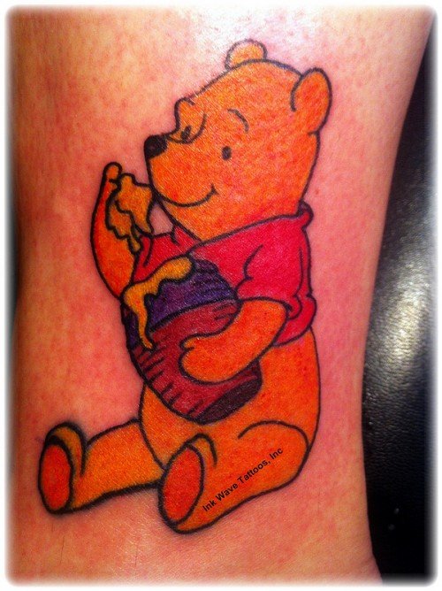Little Pooh With Honey Cartoon Tattoo