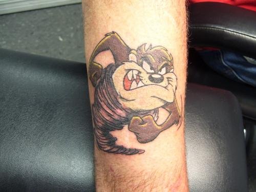 Amazing Grey Ink Taz Dog Cartoon Tattoo