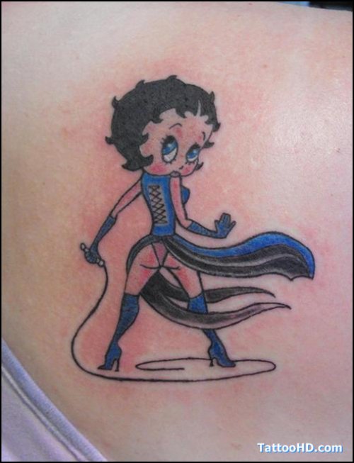 Blue Ink Betty Boop Cartoon Tattoo