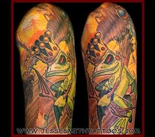 Left Half Sleeve Prince Frog Cartoon Tattoo