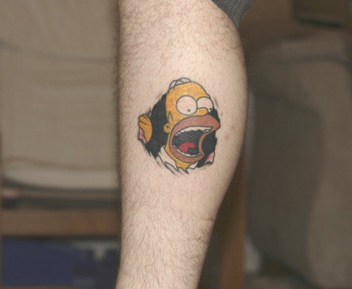 Homer Cartoon Tattoo On Leg