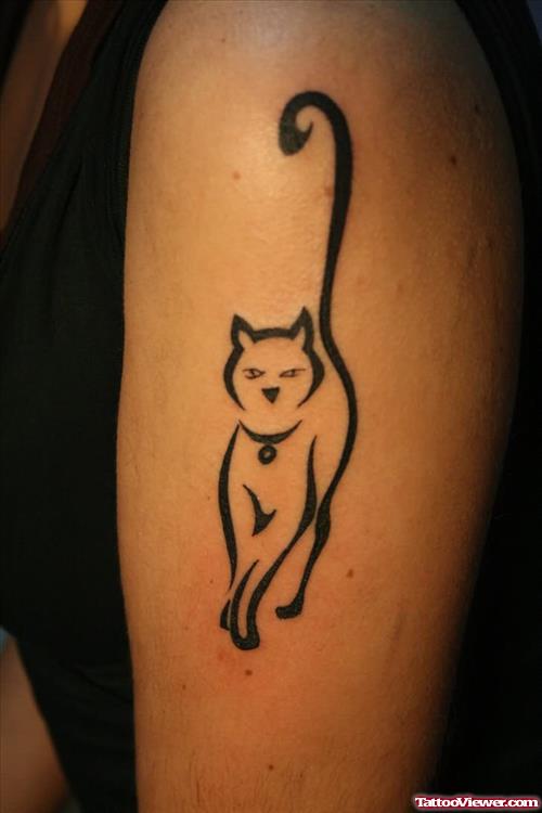 Tribal Cat Tattoo On Bicep