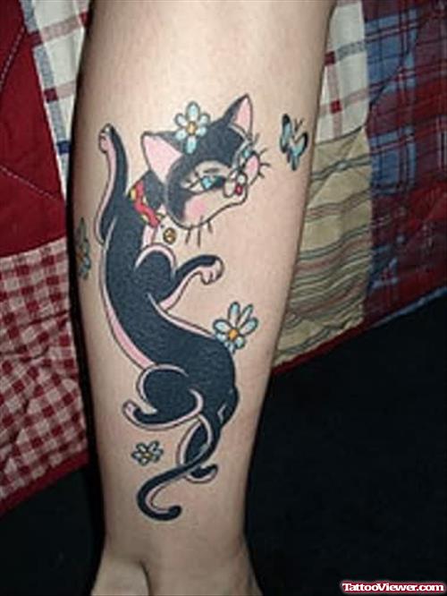 Playful Cat Tattoo On Arm
