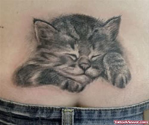 Lower Back Sleeping Cat Tattoo