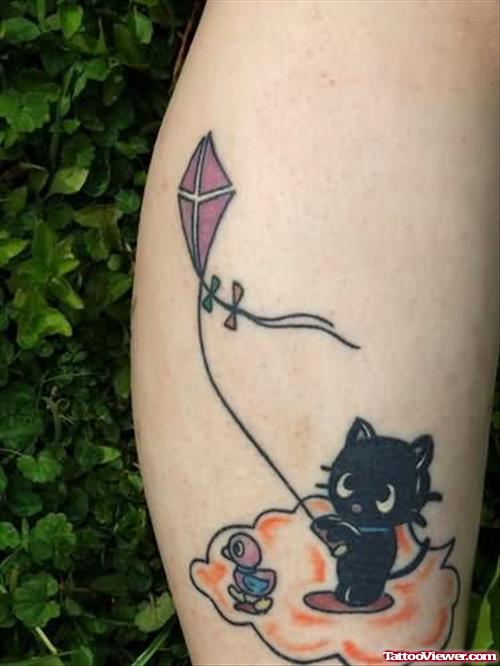 Cat Flying Kite Tattoo