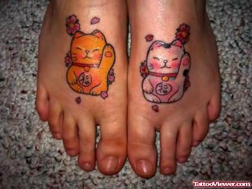 Cat Couple Tattoos On Feet