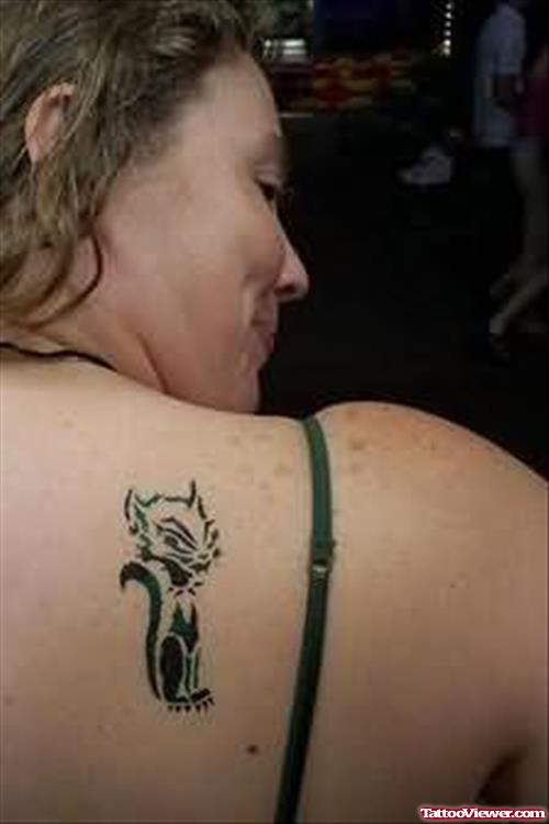 Cat Tattoo Design On Upper Back
