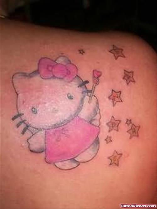 Cat & Stars Tattoo Design On Back