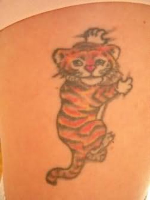 Tiger Cat Tattoo Design On Back